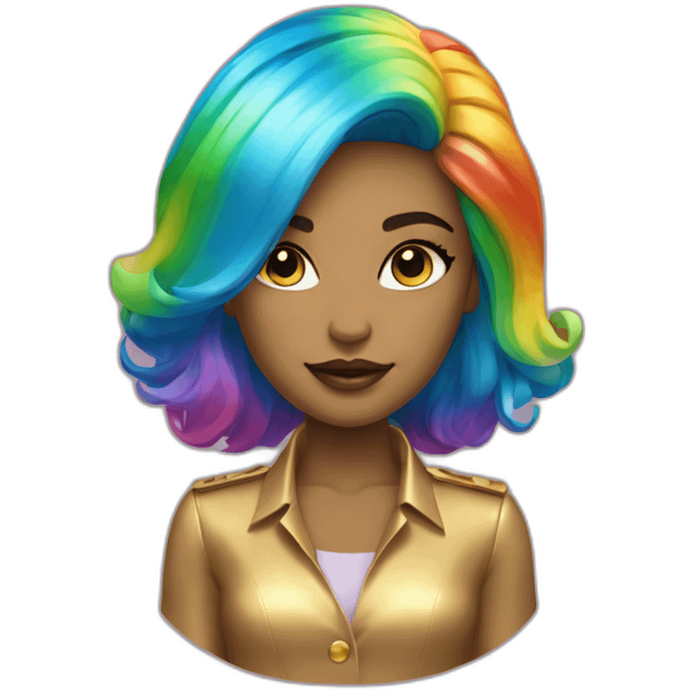 Posh-girl-with-golden-suit-and-blue-eyes-and-rainbow-unicorn-hair emoji