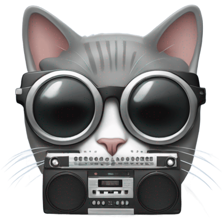 Grey cat with boombox and sunglasses  emoji