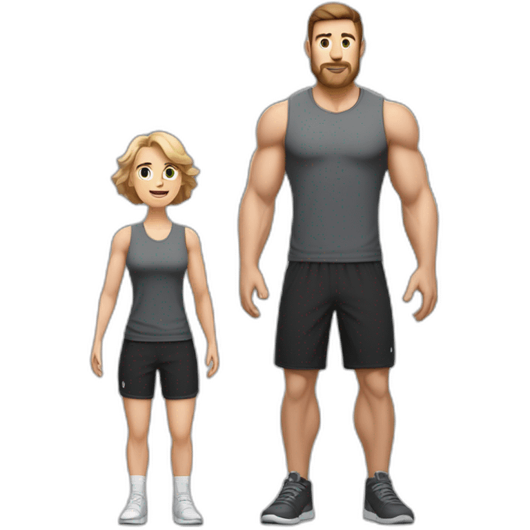 Full height Actively gesturing with hands Pale skinned Fit Man With the biceps and brown hair in dark gray Sleeveless Mike, black oversize sports shorts, watch and white Sneakers emoji