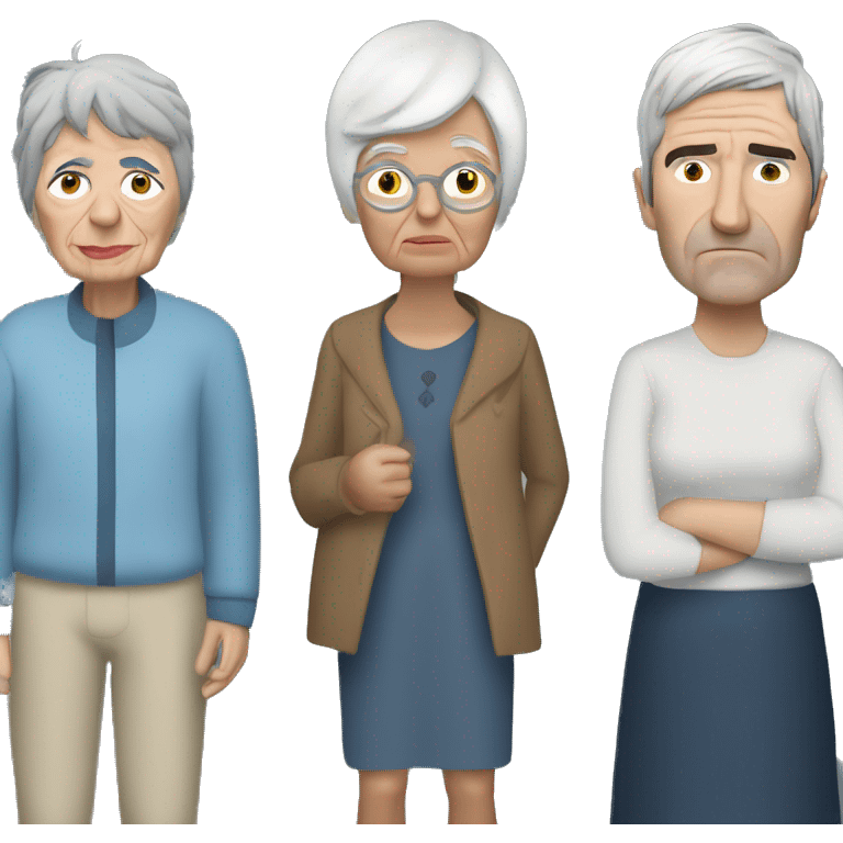 in sequence: an elderly woman, noel gallagher, another elderly woman, liam gallagher and a third elderly woman near to each other posing for a photo emoji