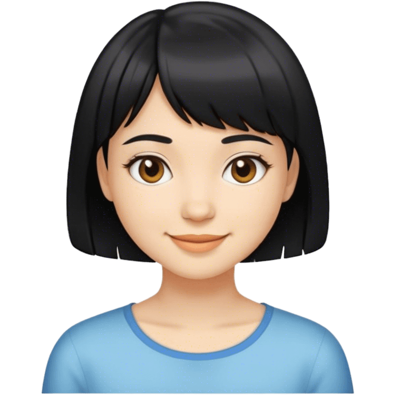 menina sorrindo com cabelos curtos pretos e com franjinha partida no meio  emoji