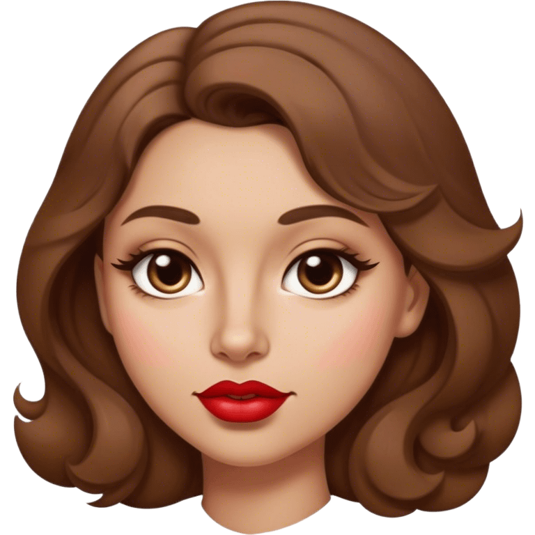 A brown-hair woman slightly curled, with light skin, almond shaped eyes, a mole on the right cheek and a mole juste above the lip on the left side, lipstick,  emoji