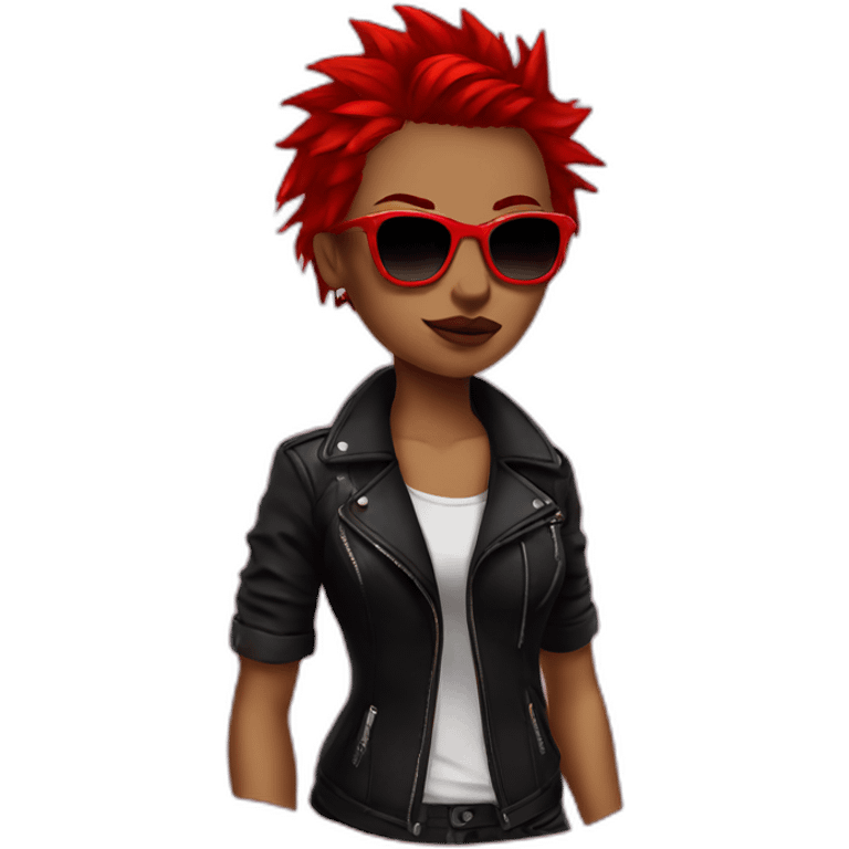 Female punk,sun glasses, red and black short hair emoji