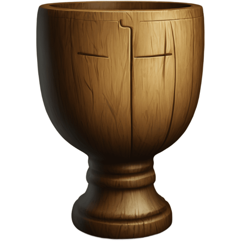 A magical goblet, large and imposing, made of aged wood with a smooth surface. It stands as a symbol of power and mystery, with a timeless and mystical design. emoji