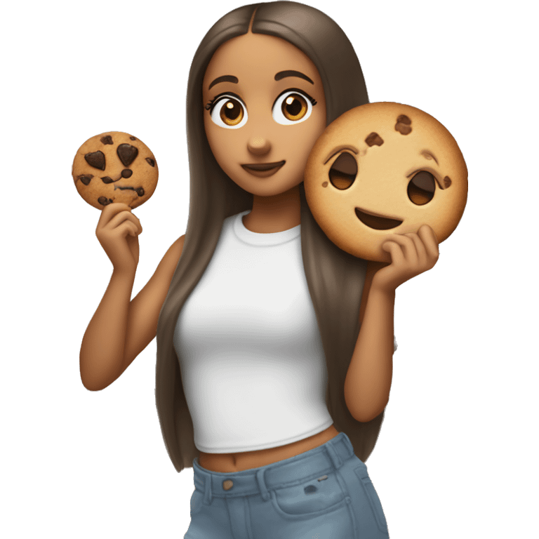 Ariana grande with a cookie in one hand and juice in the other emoji