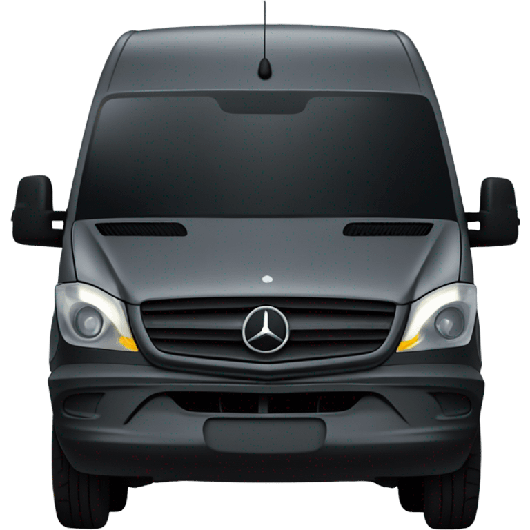 Dark grey Mercedes sprinter van with two yellow headlights in center above bumper emoji