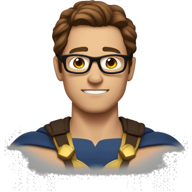 superhero with B. on his chest. Brown hair, glasses. emoji