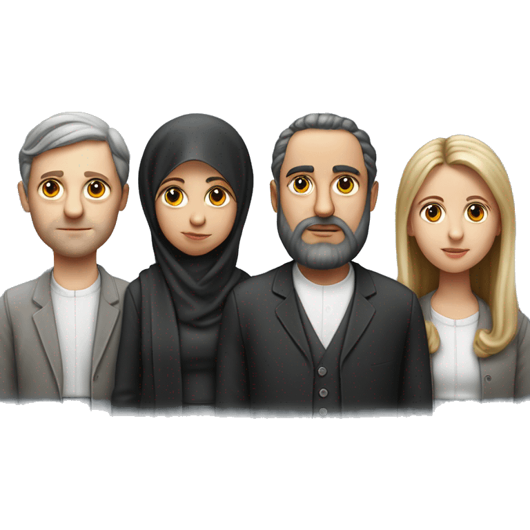 mom, dad, son and daughter of orthodox jews photorealistic serious emoji