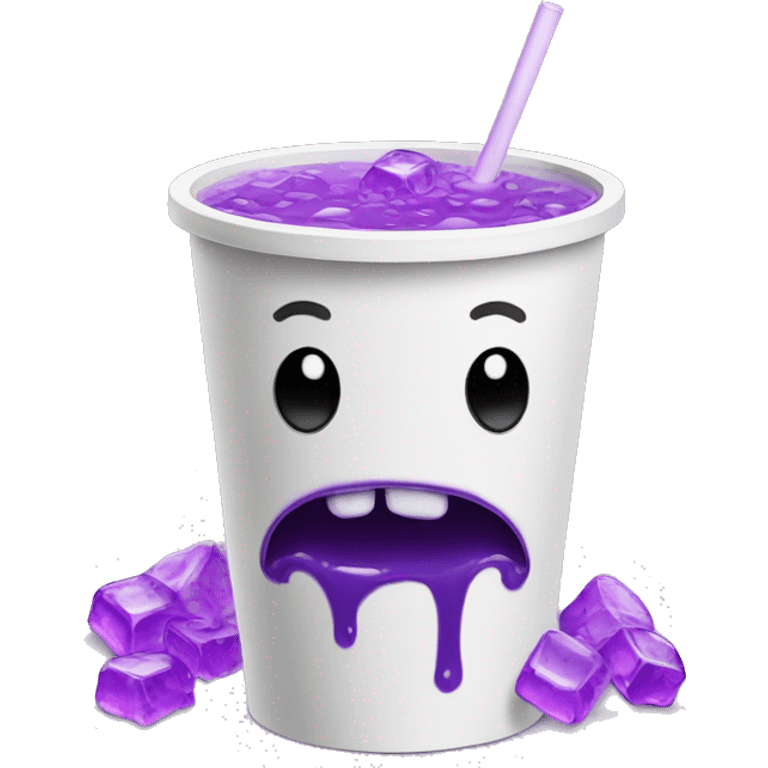 double white styrofoam cup filled with purple ooze and ice cubes emoji