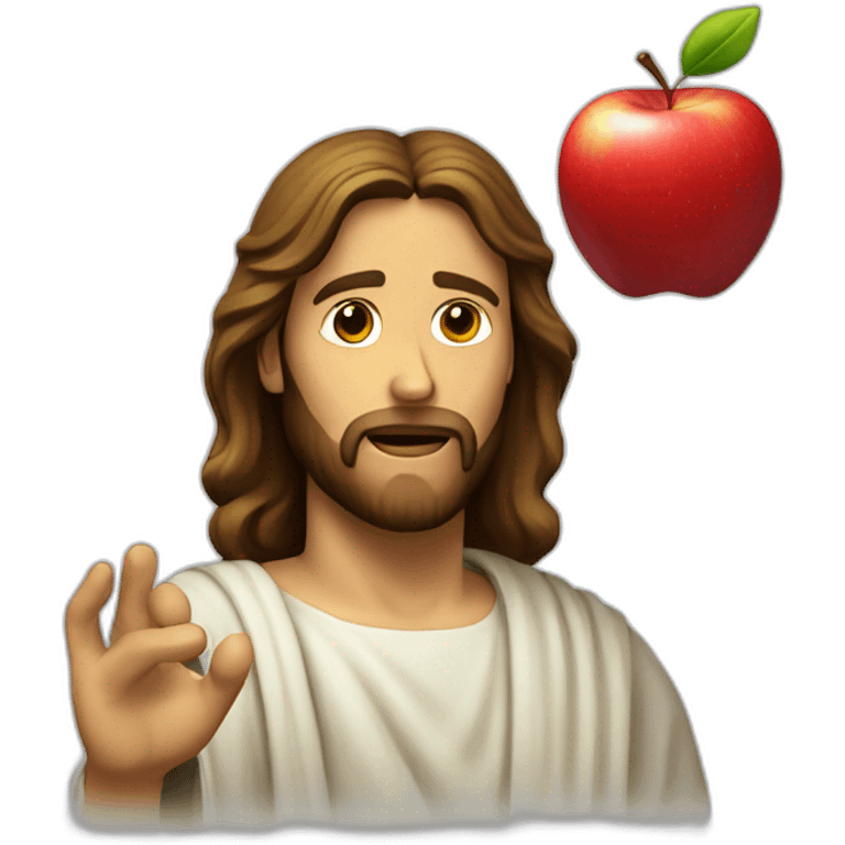 Jesus hit by an apple emoji