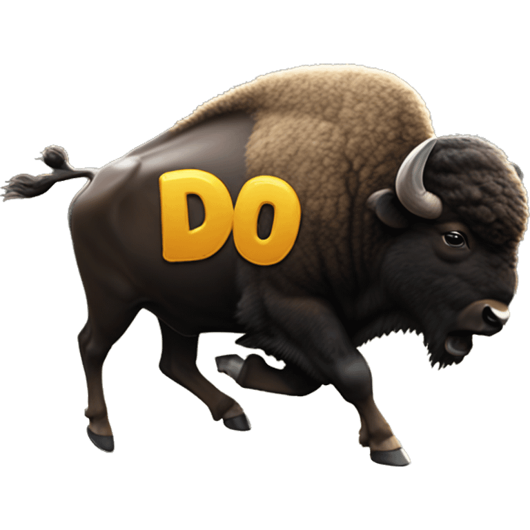 Buffalo running in a storm with word DO written on in emoji