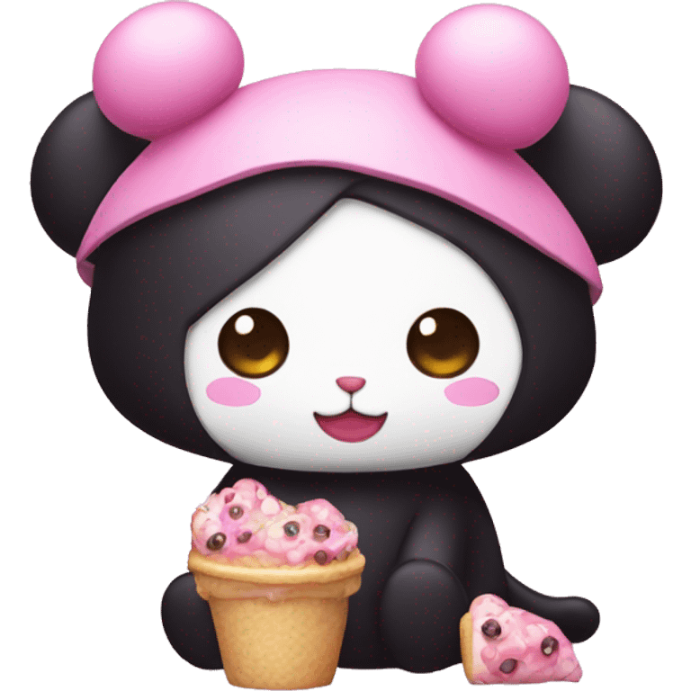 Kuromi Sanrio wearing foodie with pink skull emoji