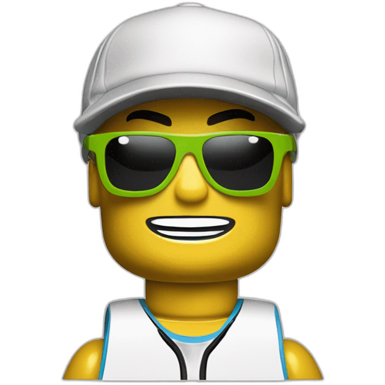 Lego head of tennis player in sport sunglasses and sport cap emoji