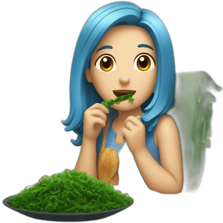 Girl watching television eating seaweed emoji