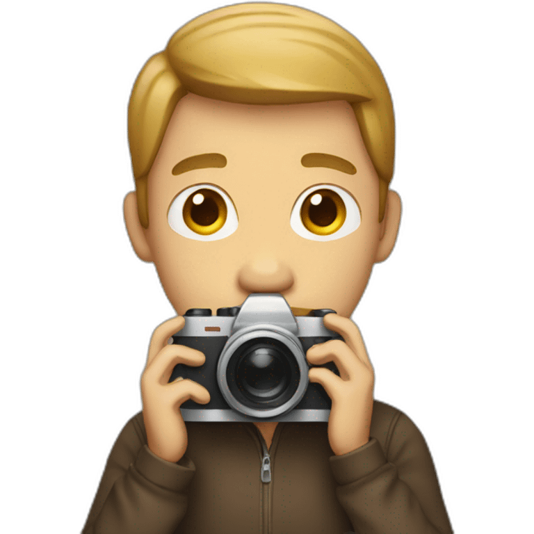 man holding camera hiding face emoji