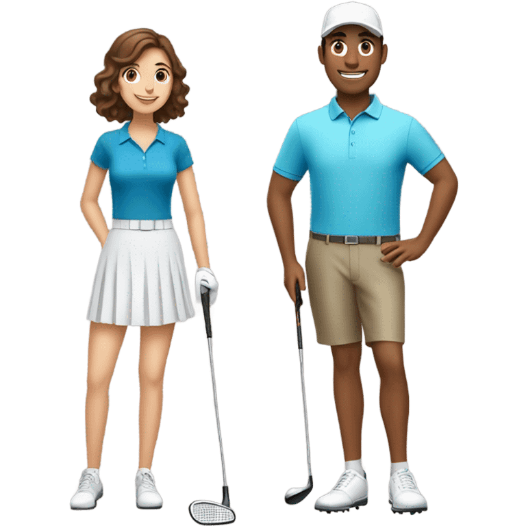 Tall Brown haired guy and short brown haired girl in golf skirt golfing emoji