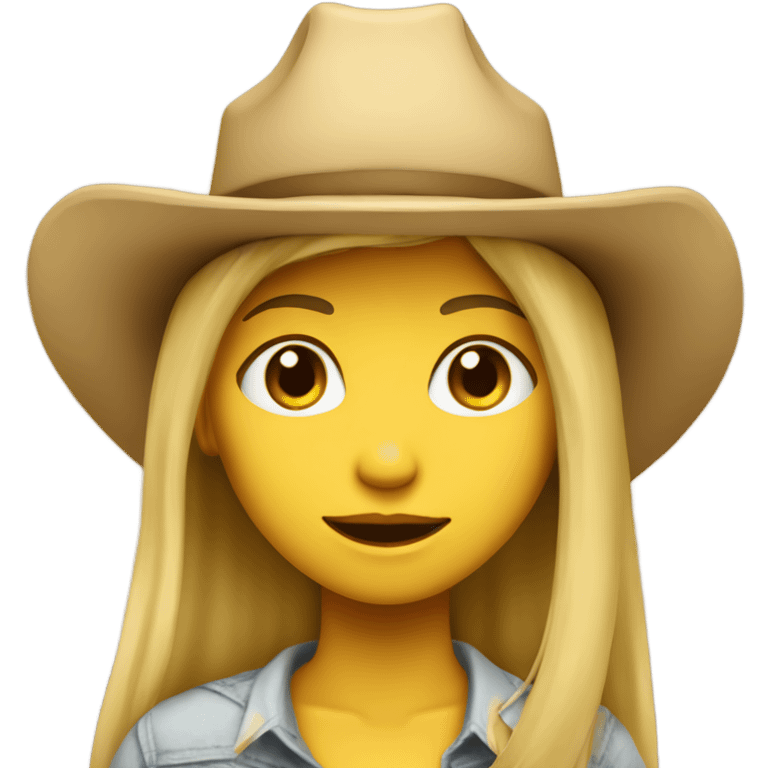 girl with beige cowboy hat, default yellow skin emoji