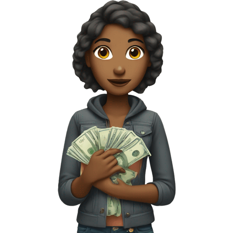 Brown girl holding money emoji