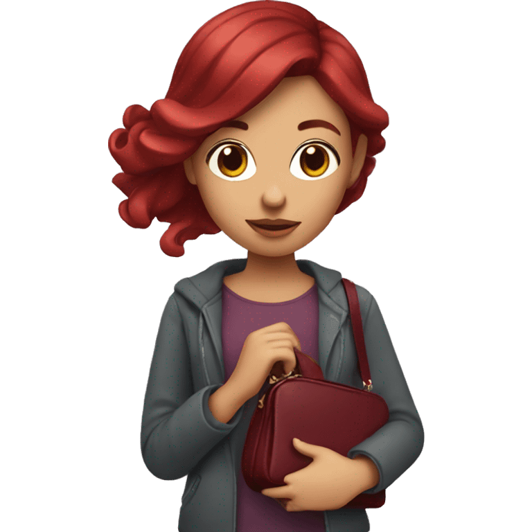 girl with burgundy hair holding purse in her hand emoji