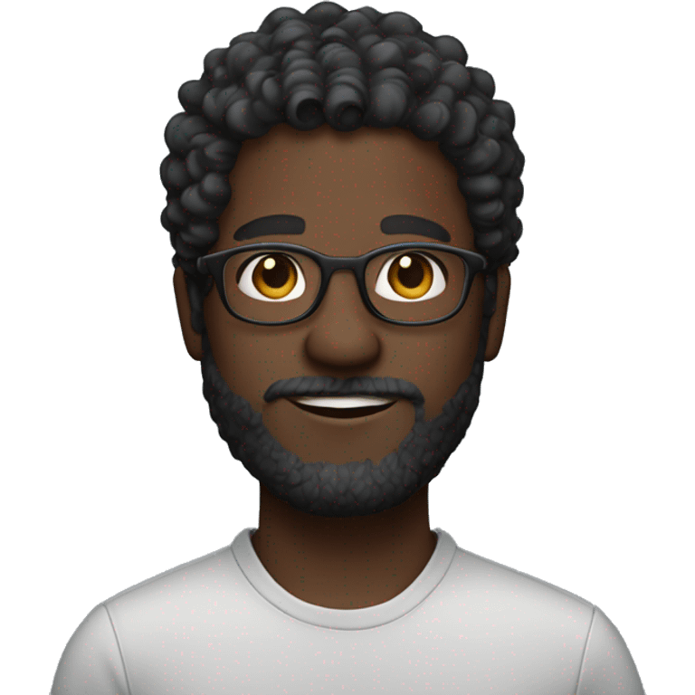 Guy dark skin with curly short hair a beard and glasses emoji