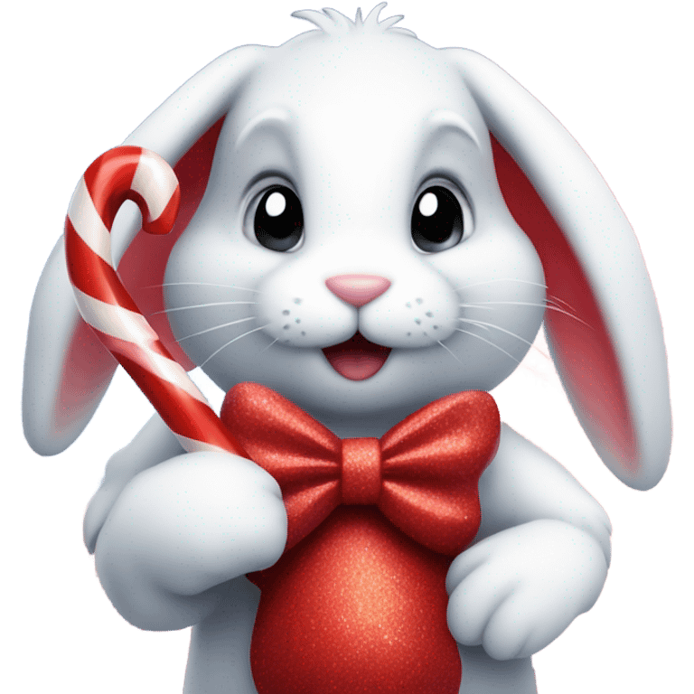 Bunny with candy cane red and white with red diamond in the sky emoji