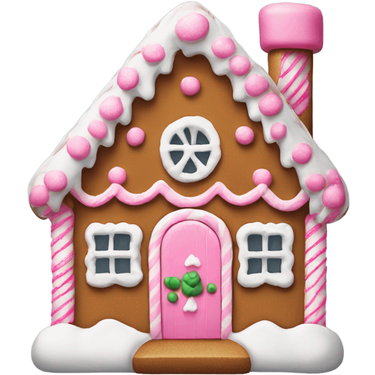 Cute gingerbread house with pink and white accents  emoji