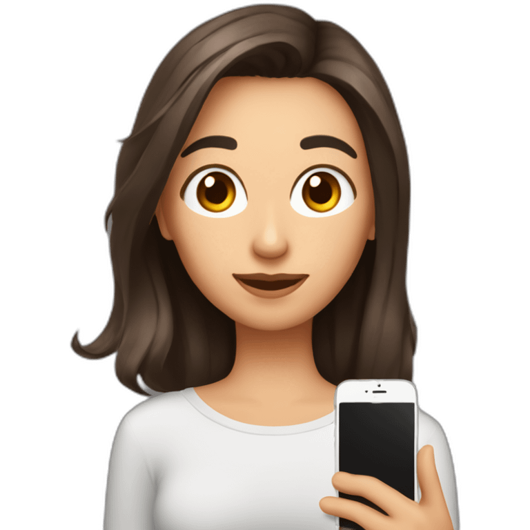 Brune aux cheveux courts qui se prend en selfie avec son téléphone emoji