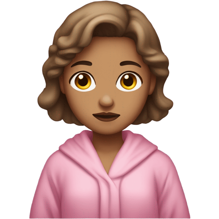 Light skin girl brown hair pouty face wearing a pink robe  emoji