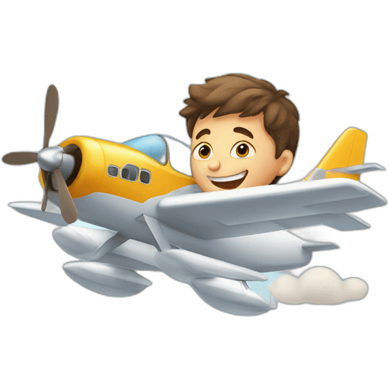 Boy flying in aeroplane big face emoji