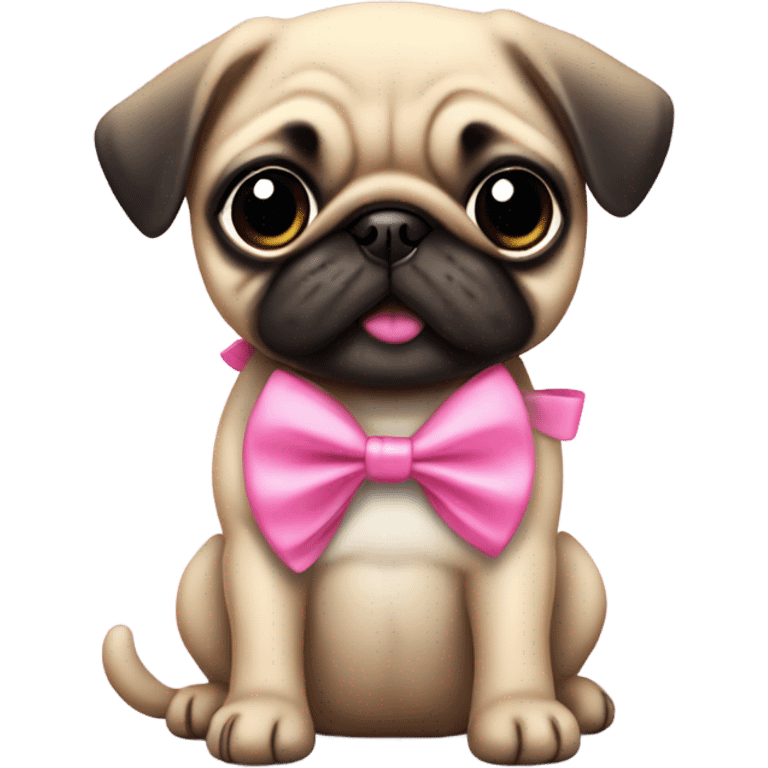 Dog puppy pug with cute pink Bow funny emoji