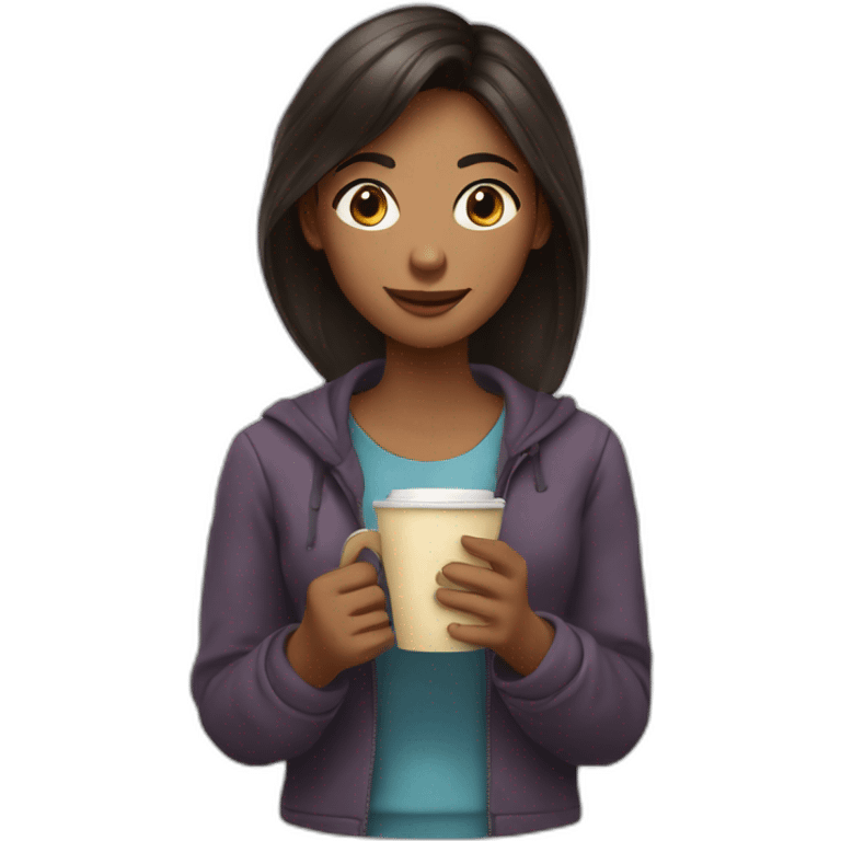 A girl holding a cup of coffie emoji