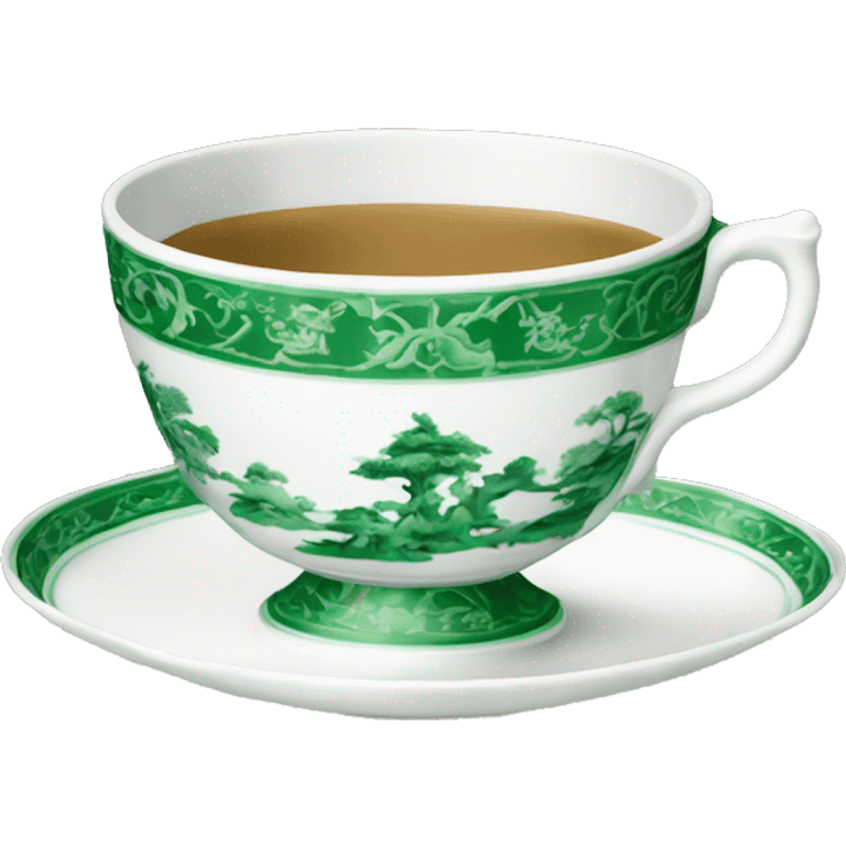 Green and white chinoiserie teacup emoji