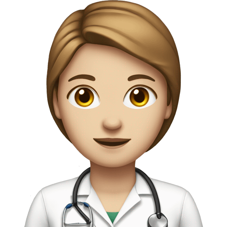 White girl with brown short hair with stethoscope emoji