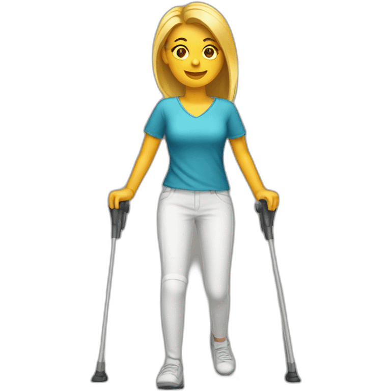 Woman with leg cast on crutches emoji