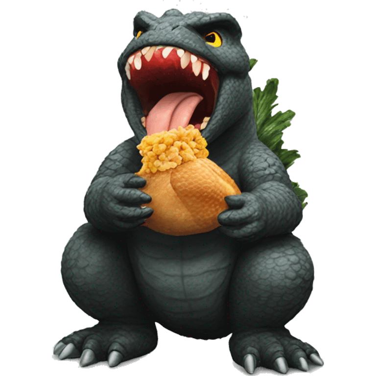 Godzilla eating a cooked chicken emoji