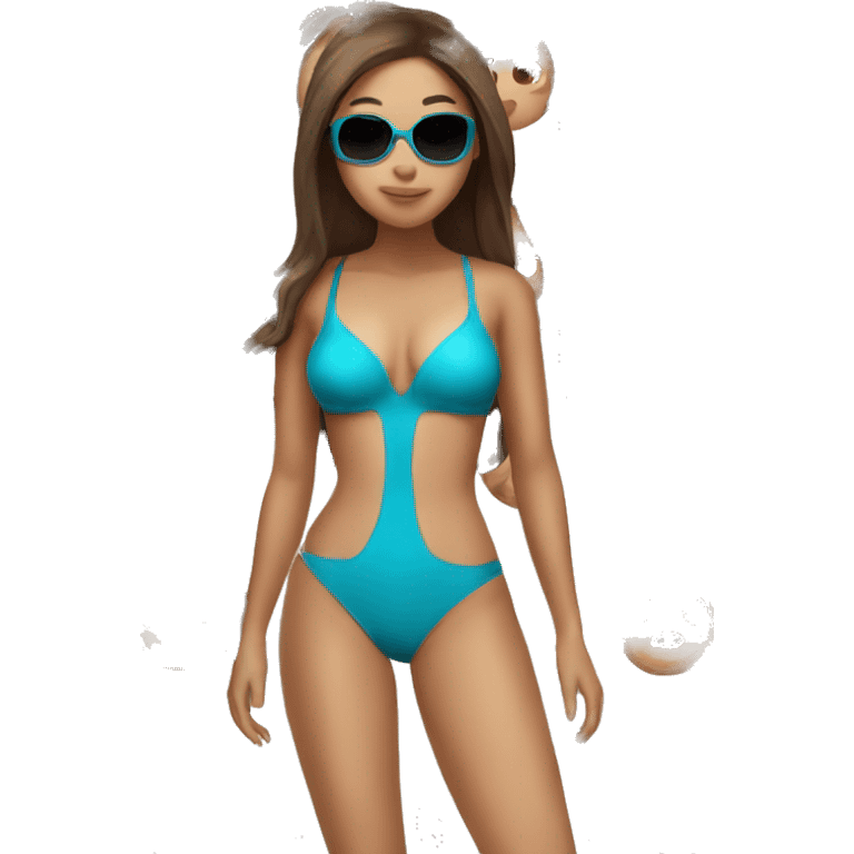 a long brown hair Asian girl in monokini with swimglass on her head emoji