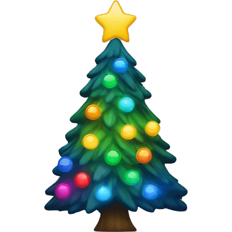 Rainbow lights on Christmas tree emoji