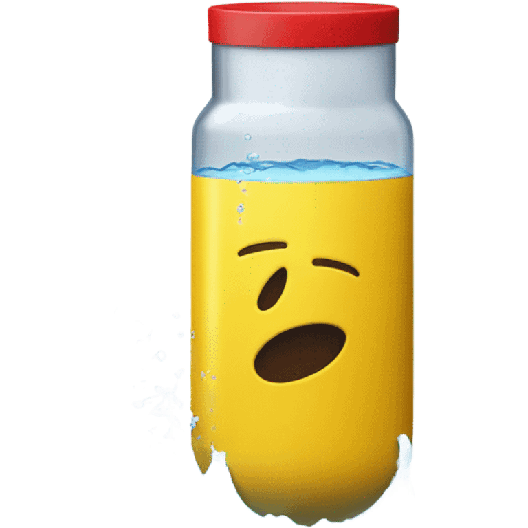 large yellow cylinder with two circles at the bottom and a red circle at the top with water coming out the top emoji