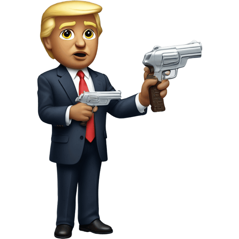 Donald trump holding a silver squirt gun in one hand and in his other hand he’s holding a baby with brown skin emoji