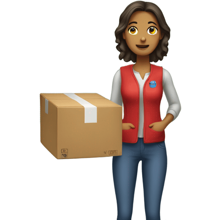 Katia red vest brings box to car emoji