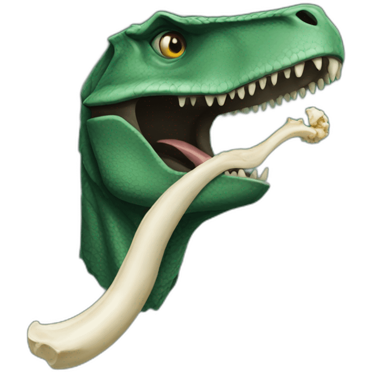 dark green raptor head holding bone in mouth emoji