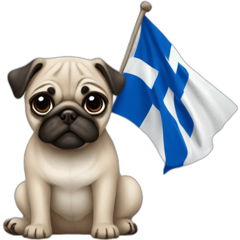 pug holding a finnish suomi flag emoji