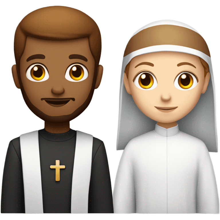 a young caucasian priest with a reddish beard and an african american nun side by side emoji