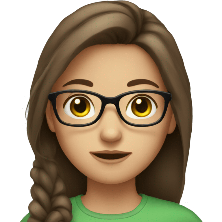 brown hair girl, green eyes, glasses emoji