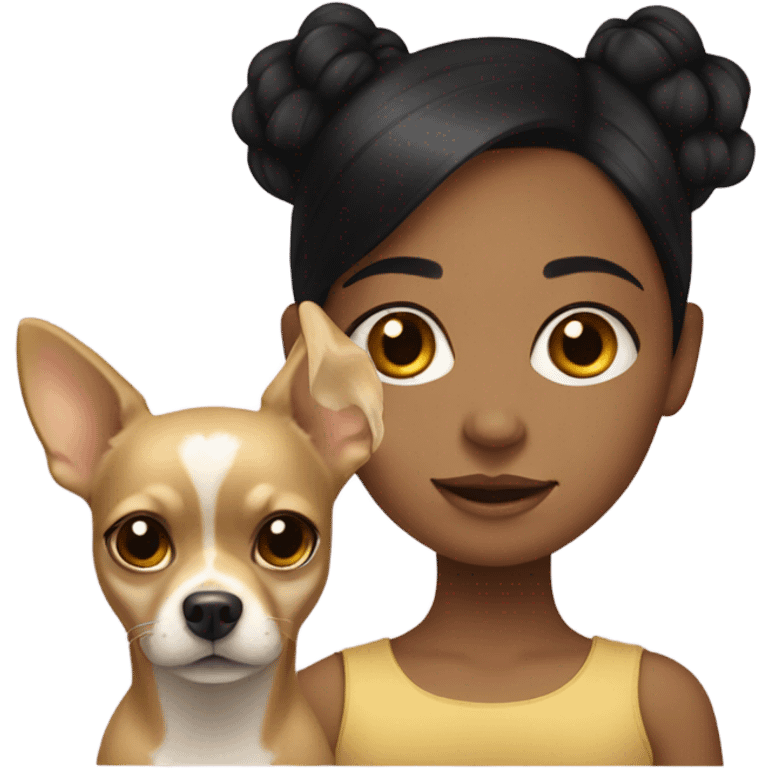 Black-hair girl with gold chihuahua emoji