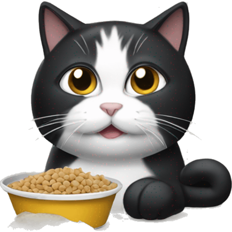 black and white cat eating cat food emoji