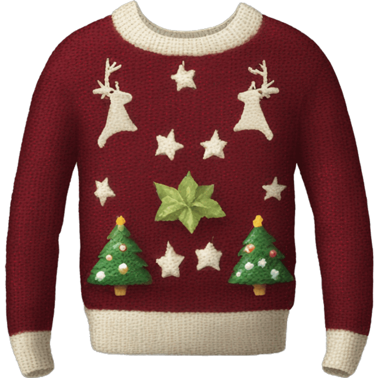 Realistic isolated burgundy ugly Christmas sweater. emoji