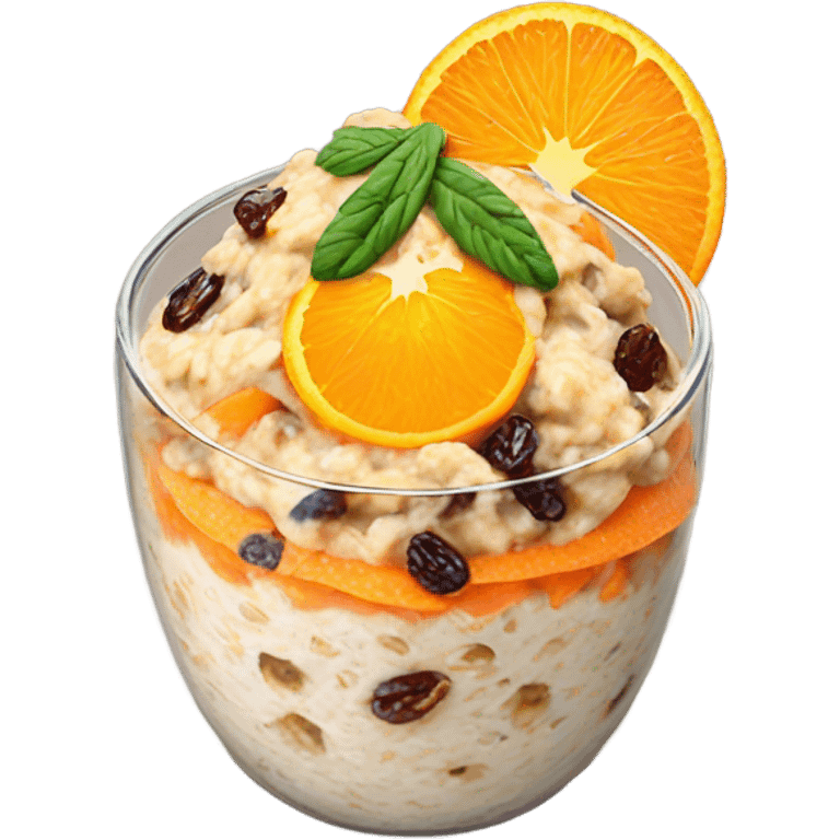 carrot raisin overnight oats with orange slice topping emoji