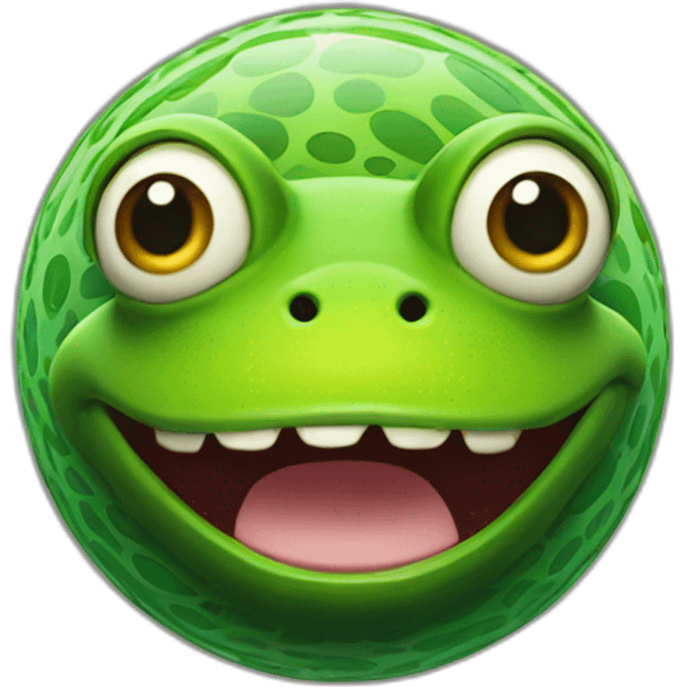 3d sphere with a cartoon frog skin texture with big childish eyes emoji