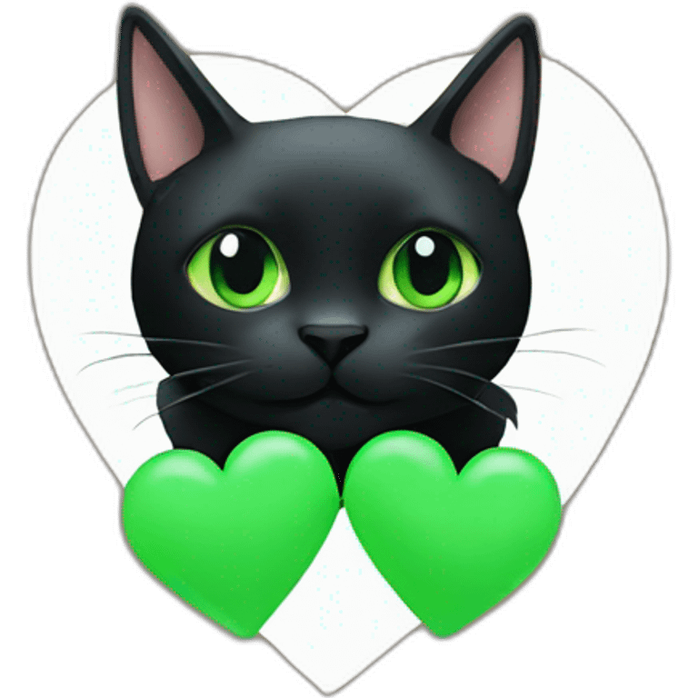 a black cat with a green heart in its paws emoji